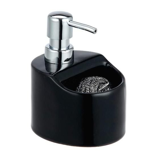 Dispenser para Detergente em Cerâmica com Esponja L11xP9,5xA14cm Preto
